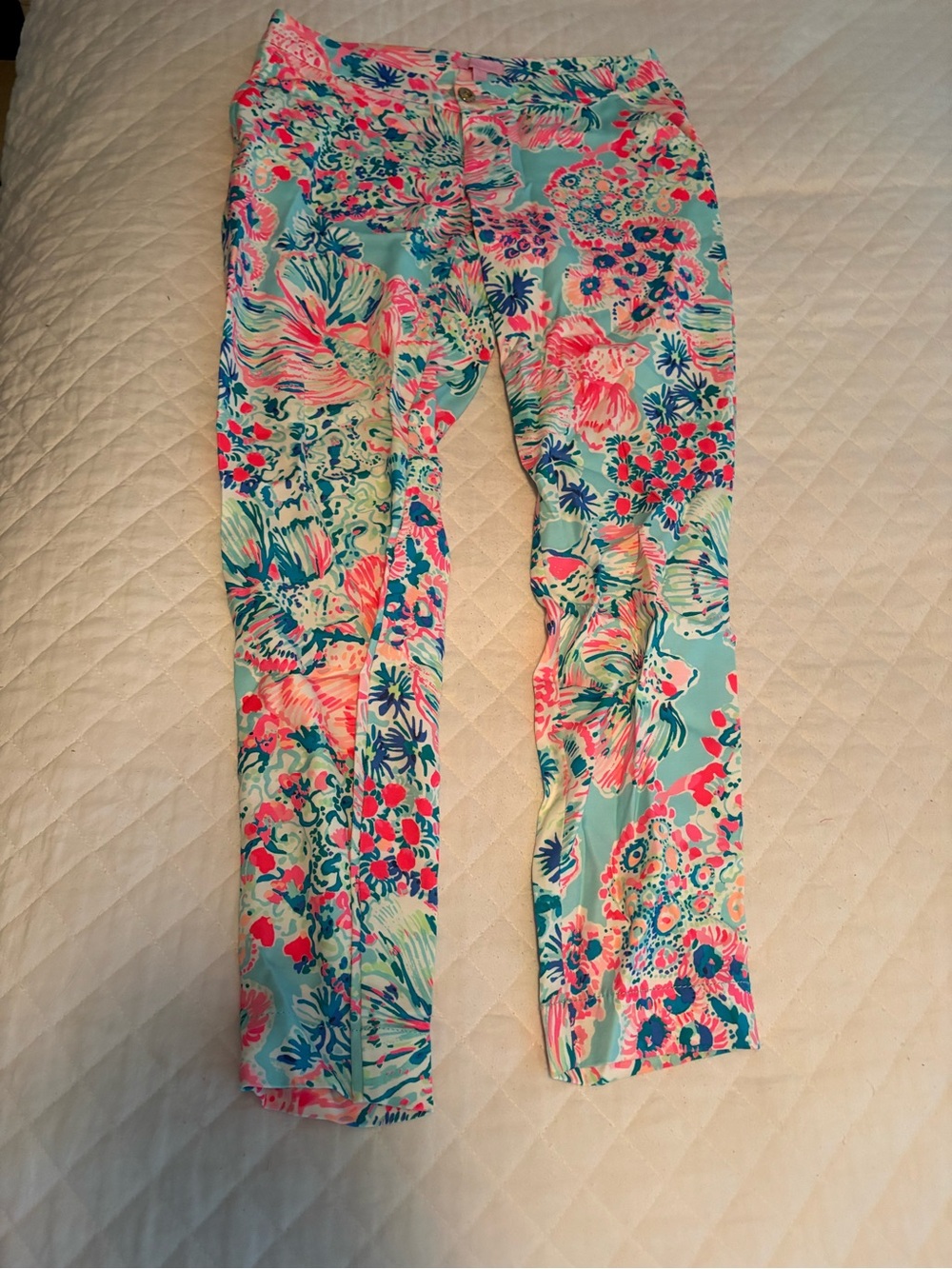 Lilly Pulitzer Floral Print Skinny Pants in Aqua and Pink - Women